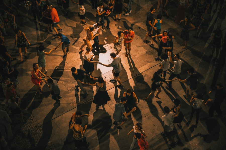 Overhead view of dancers on a dance floor