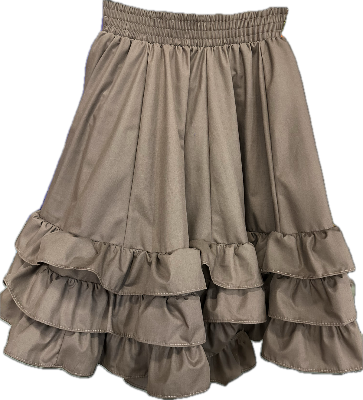 A solid 3 Ruffle Square Dance Skirt in grey, custom sizes available from Square Up Fashions.