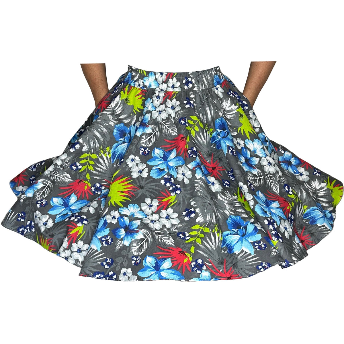 Square Up Fashions&#39; Tropical Hawaiian Square Dance Skirt with tropical palm leaves.