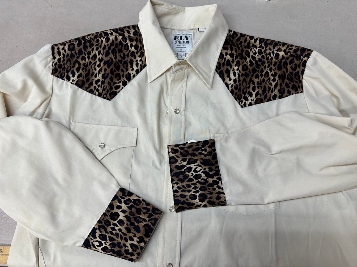 A white shirt with a MATCHING Print Yoke and/or Cuffs pattern on the cotton fabric by Ely Shirts.