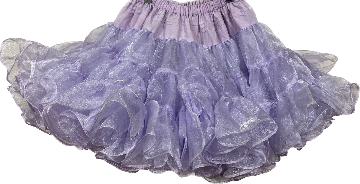 An adjustable CLEARANCE Childrens Crystal Petticoat tutu crafted with a ruffle, made from nylon crystal fabric, by Square Up Fashions.