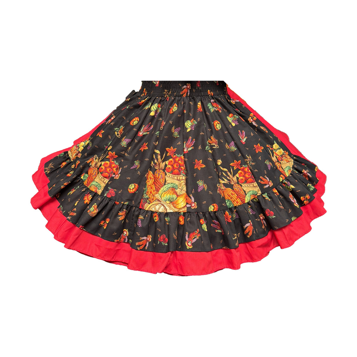Petite Gored Harvest Skirt with Red Ruffle