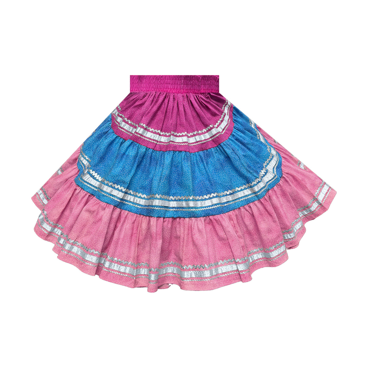 Medium Three-Tier with Silver Metallic Trim in Magenta, Turquoise, and Dusty Pink