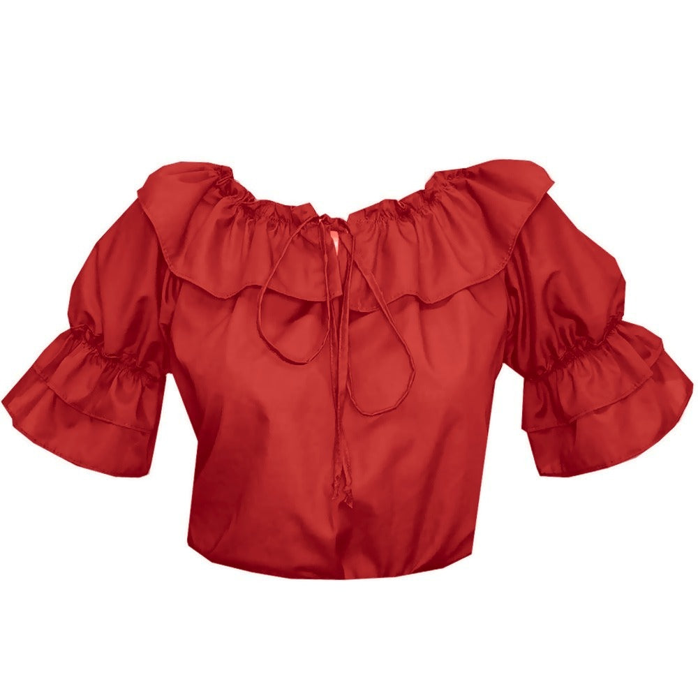Faux Drawstring Blouse in Red
