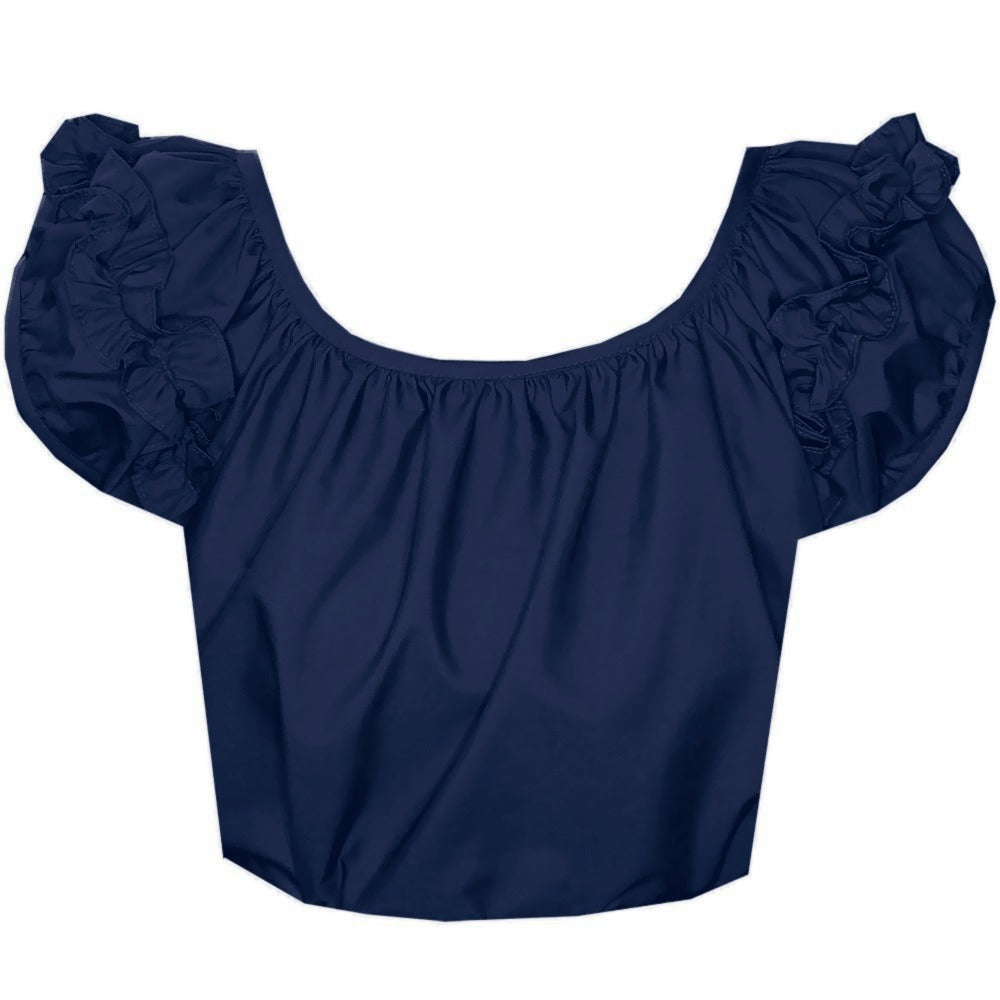 Basic Ruffle Blouse in Navy