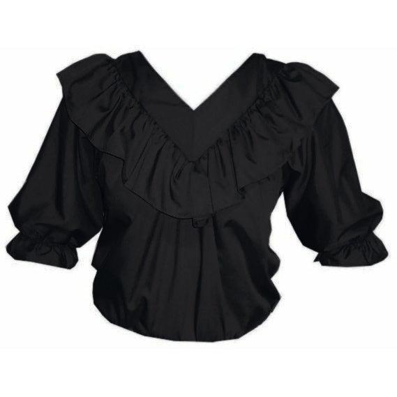 V Neck 3/4 Sleeve Blouse in Black