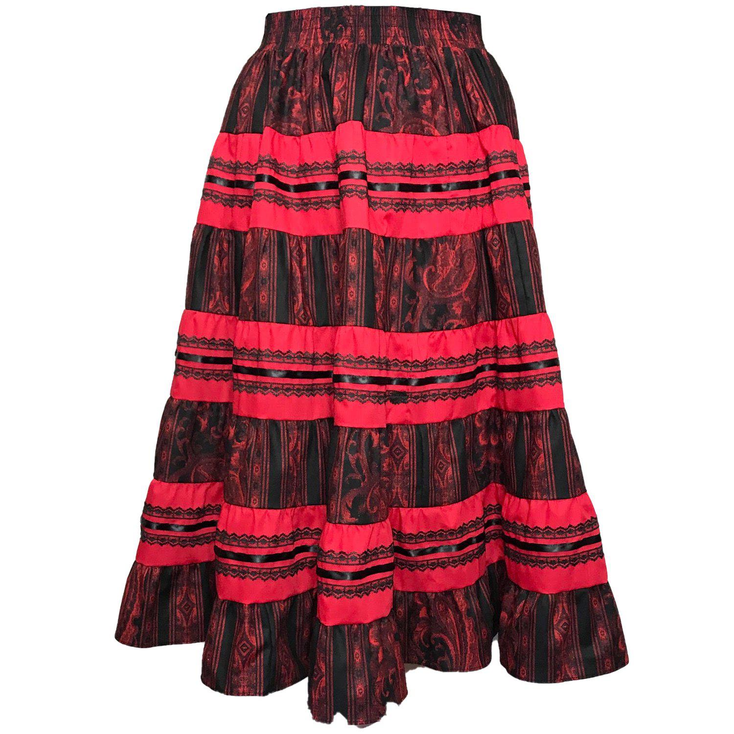 A Regal Print Prairie Skirt with ruffles, perfect for square dancing, from Square Up Fashions.