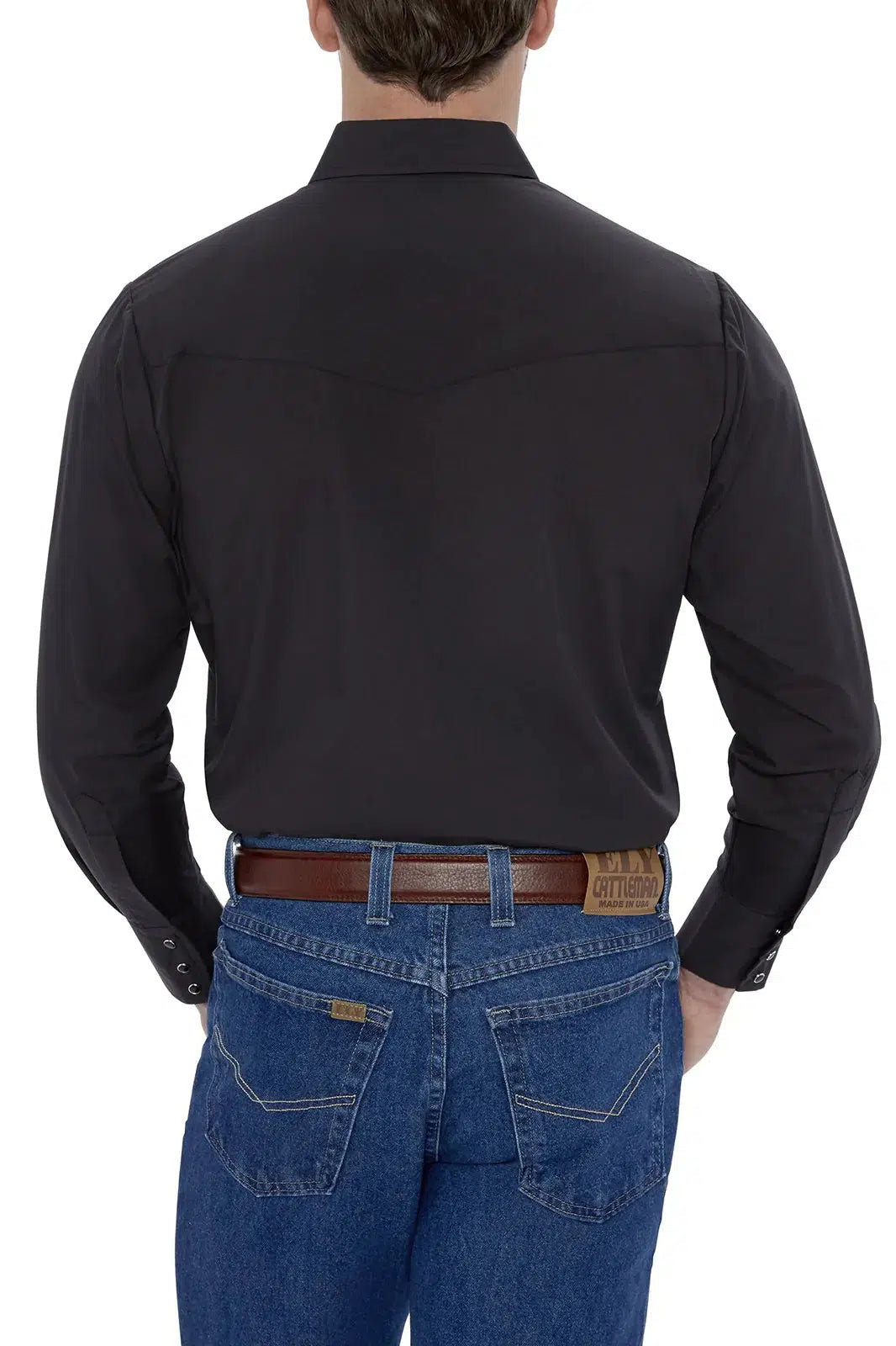 Ely Men&#39;s black long sleeve western shirt with Western Yokes.