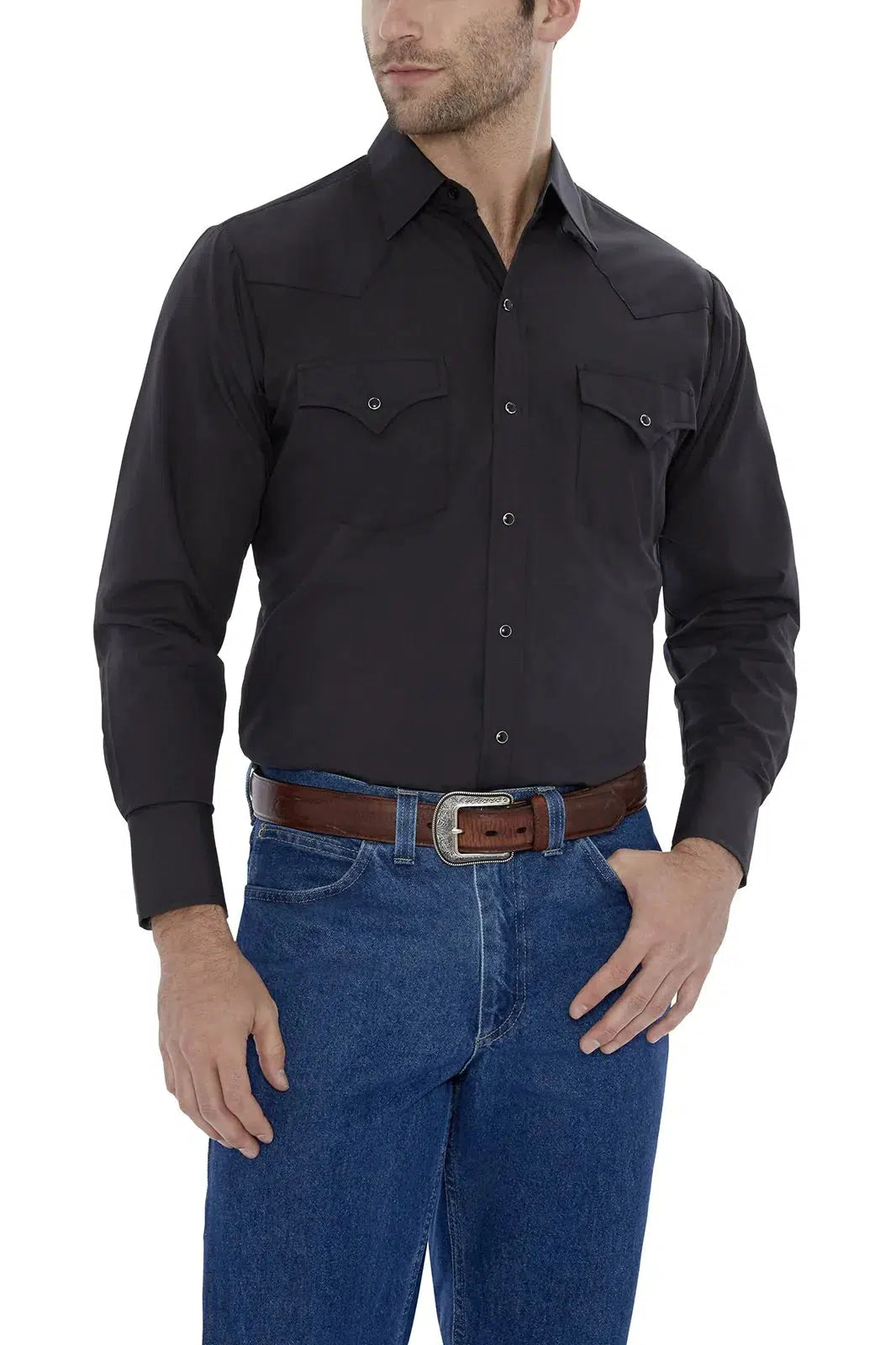 Ely Men&#39;s western long sleeve black shirt.