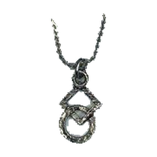 The Silver Square & Circle Necklace by Square Up Fashions features a diamond-shaped pendant above an overlapping circle, adding a modern twist to the classic round pendant. Presented on an 18-inch chain for the perfect fit.