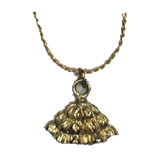 The Gold Petticoat Necklace by Square Up Fashions features a gold layered seashell pendant on an elegant 18-inch chain, displayed against a plain white background.