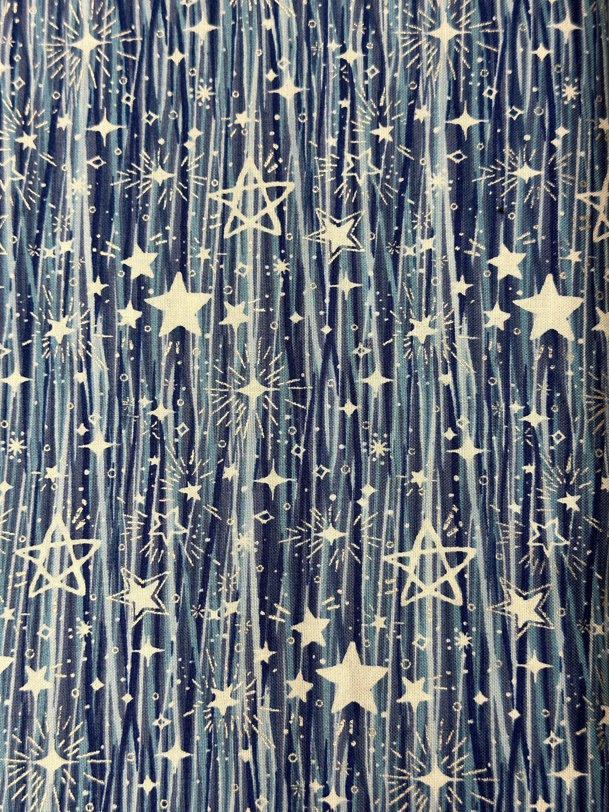 A blue and white Starry Night Fancy Square Dance Skirt fabric, perfect for creating a circle skirt for your square dance outfit by Square Up Fashions.