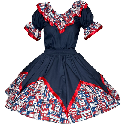 Red, White & Blue Square Dance Outfit M / Navy Red, White & Blue Square Dance Outfit M / Navy