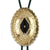 A showy, Western Express gold-plated Gold Concho Bolo Tie with a black stone made in the USA.