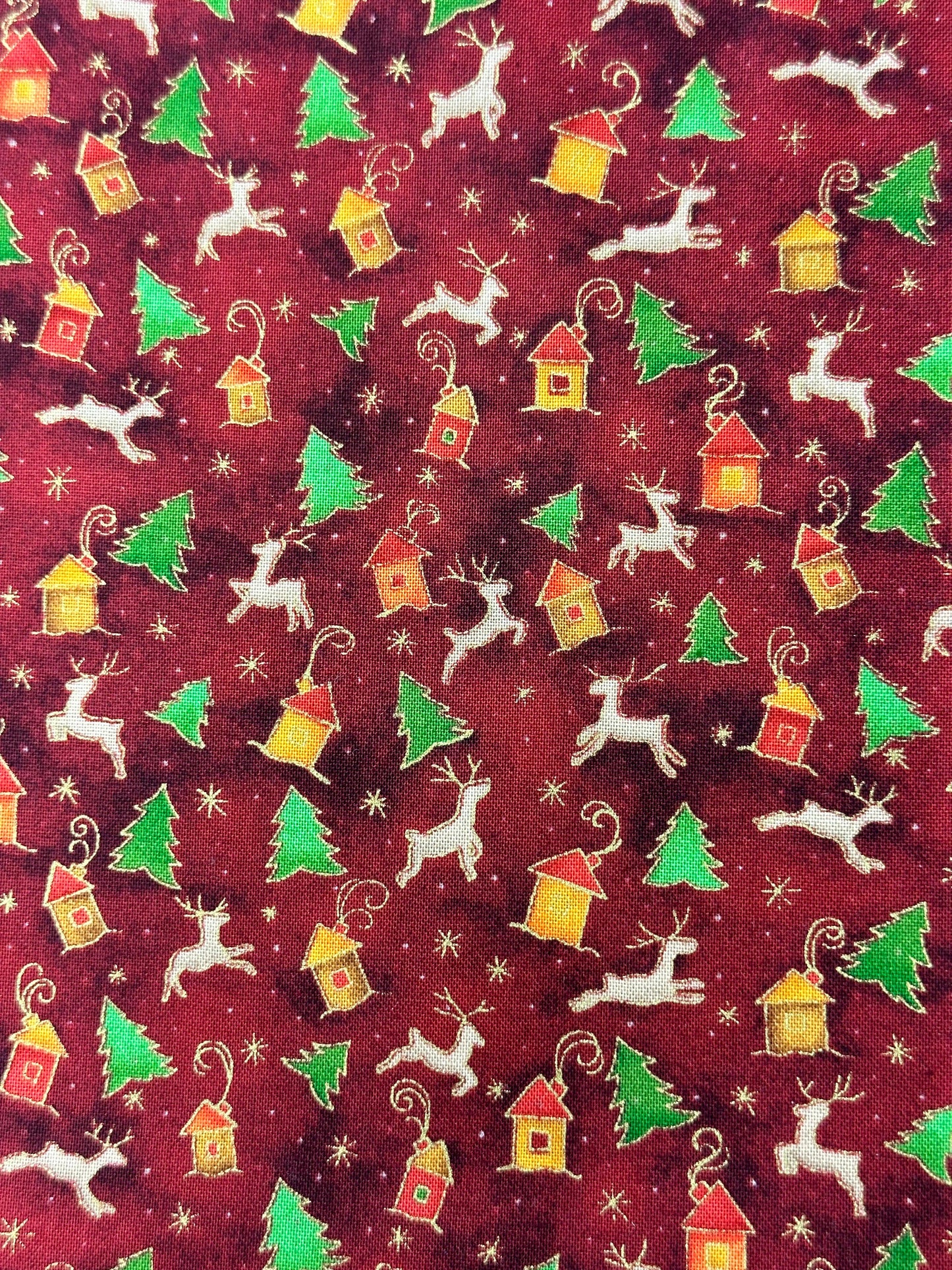 A Reindeer Square Dance Skirt with a Christmas-themed print of reindeer and houses by Square Up Fashions.