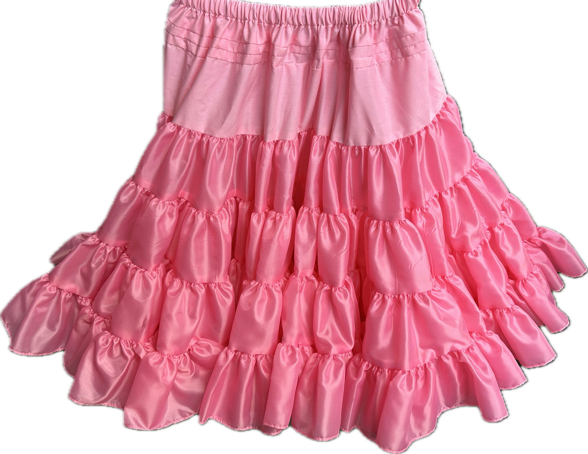 Pink ruffled Soft Poly-Liner Petticoat skirt by Square Up Fashions isolated on a white background.