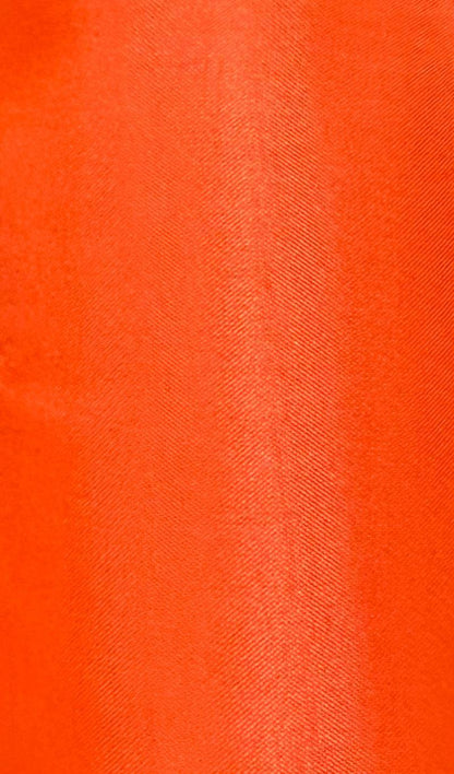 Close-up of bright orange Softer Poly-Liner Petticoat fabric by Square Up Fashions, featuring a shiny, textured finish with a subtle diagonal weave—perfect for vibrant square dance slips. Now discounted and available in 5 colors!.