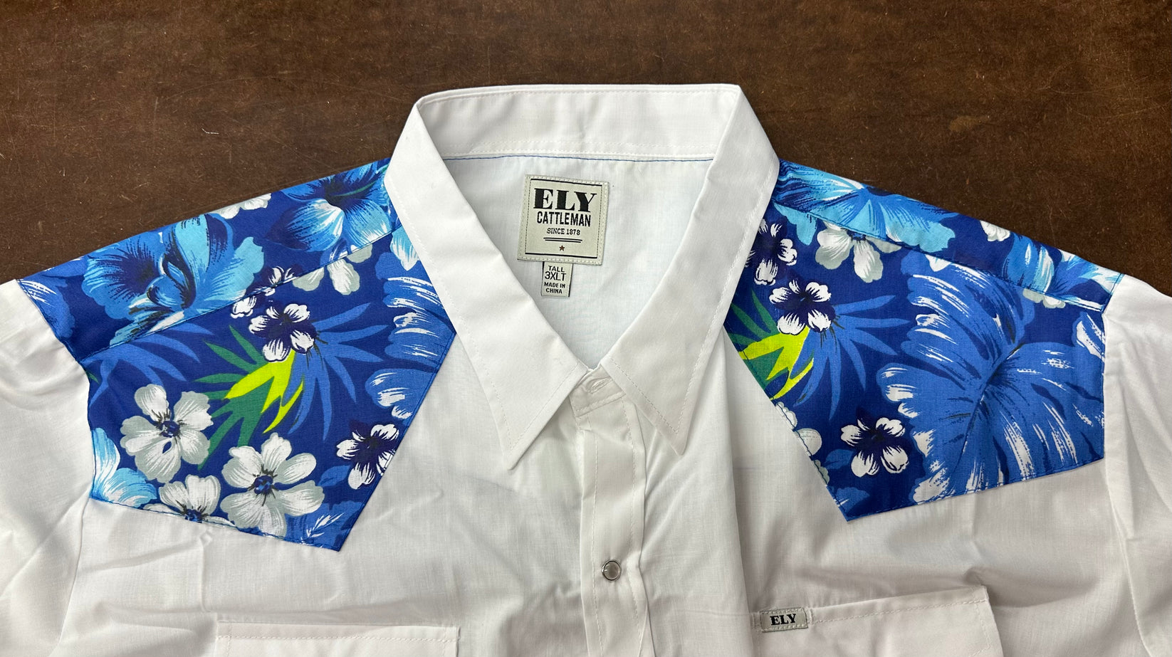 Ely Shirts MATCHING Print Yoke and/or Cuffs (shirt NOT included) shown flat with blue floral yoke panels, featuring the brand label inside the collar.