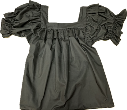 The Square Up Fashions Square Neck Blouse features short puffed sleeves, ruffled trim, and a design that stays tucked in for a polished all-day look.