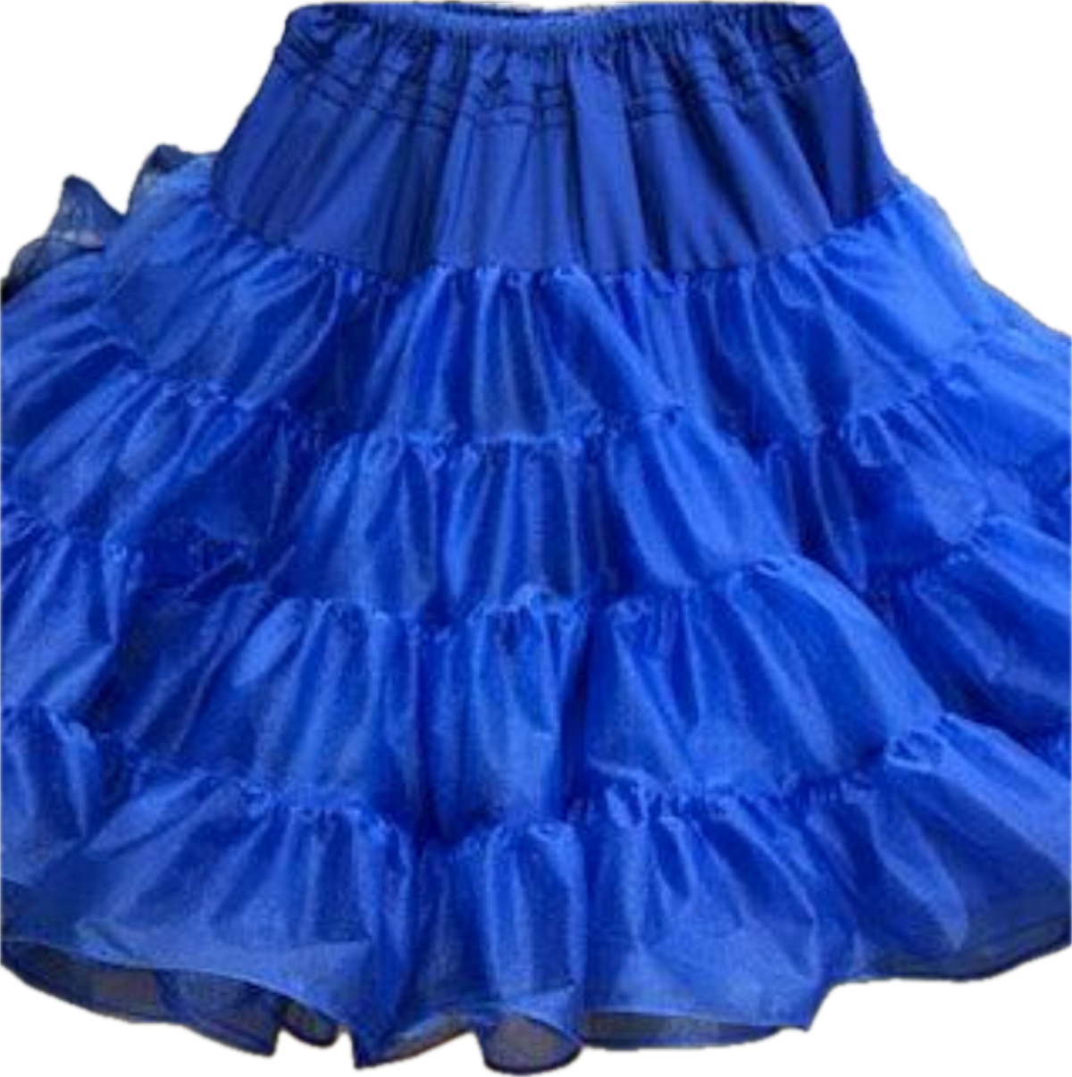 A blue Organdy Stiff Petticoat with ruffles made of fabric by Square Up Fashions.