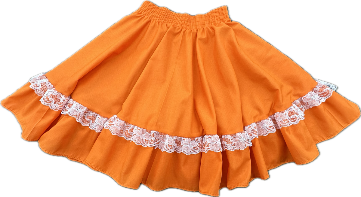 An orange Childrens Circle Skirt with lace trim at the waist from Square Up Fashions.