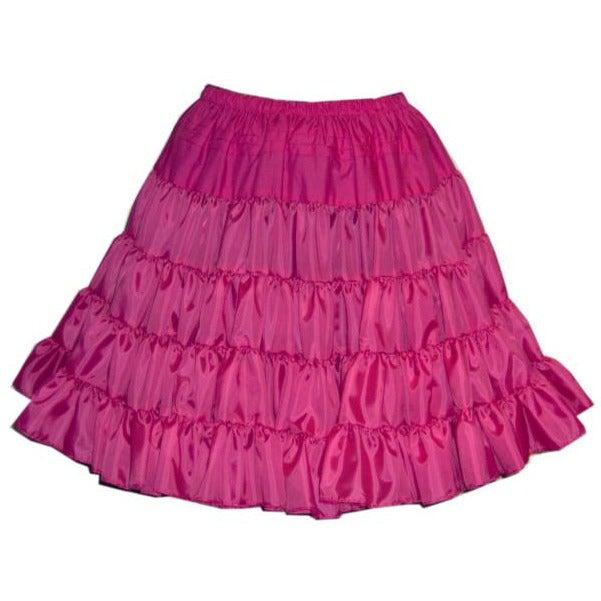 The DISCOUNTED Softer Poly-Liner Petticoat by Square Up Fashions, shown in bright pink with tiered ruffles and an elastic waistband, is perfect for square dance or adding volume. Available in 4 colors! Displayed on a plain white background.