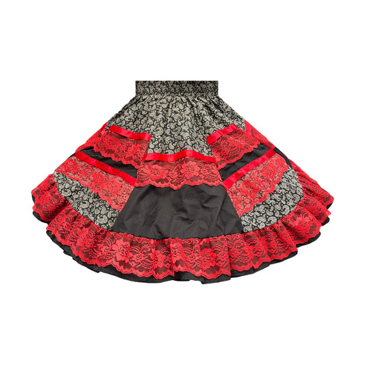 Small Black and White Paisley Skirt with Red Trim