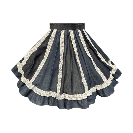 Large Multi-Color Denim Gore Skirt with White Lace