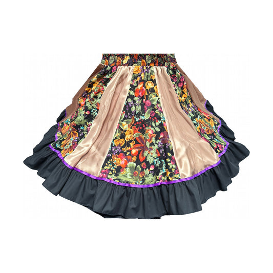 Medium Autumn Floral Gored Skirt with Charmeuse Panels