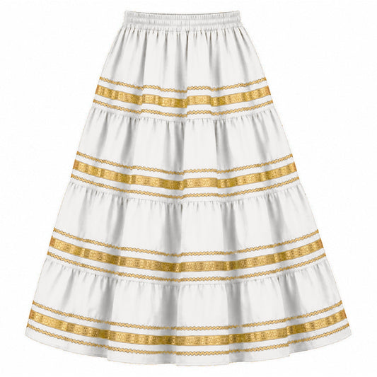 Metallic Prairie Skirt in White with Gold Trim