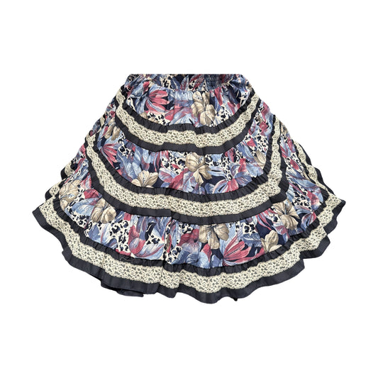 Large Six-Tier Navy and Beige Tropical