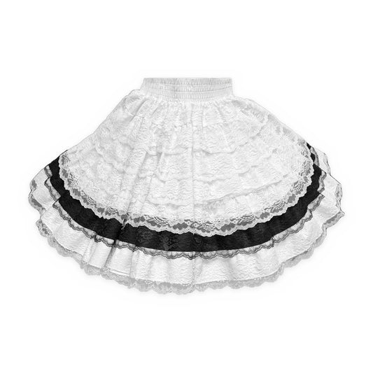 Petite Black and White Seven-Tier Lace Skirt