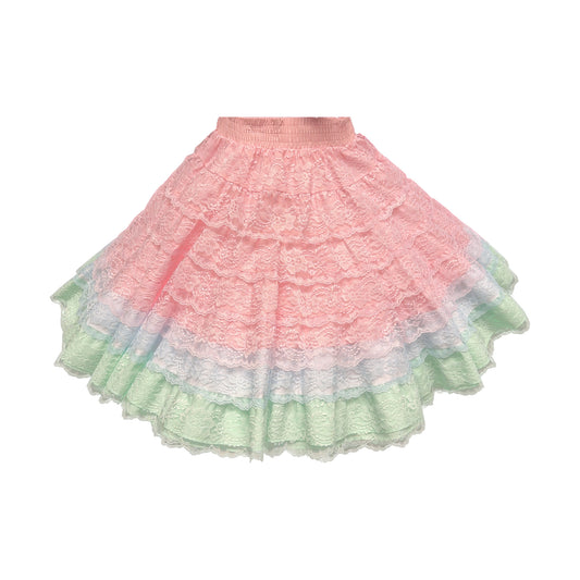 Small Pastel Pink, Blue and Mint All Lace Seven-Tier