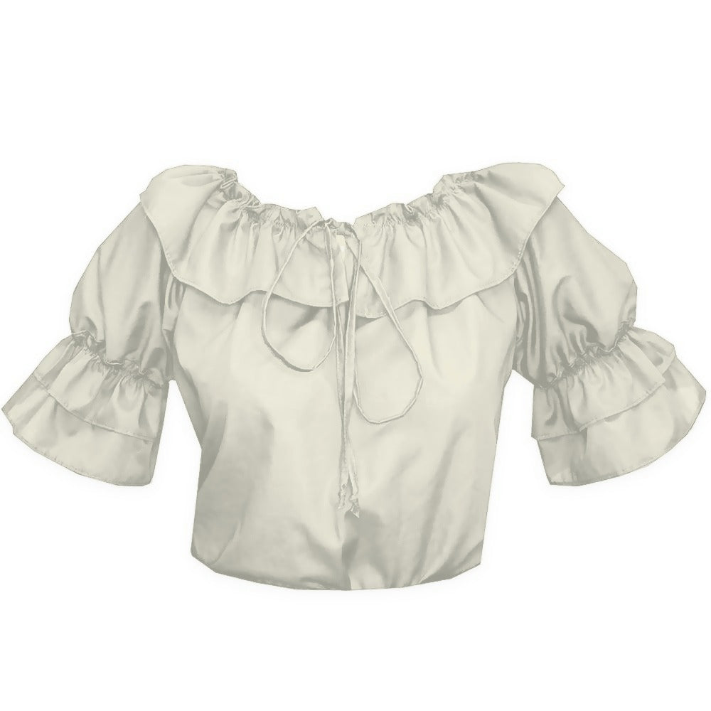 Faux Drawstring Blouse in Beige