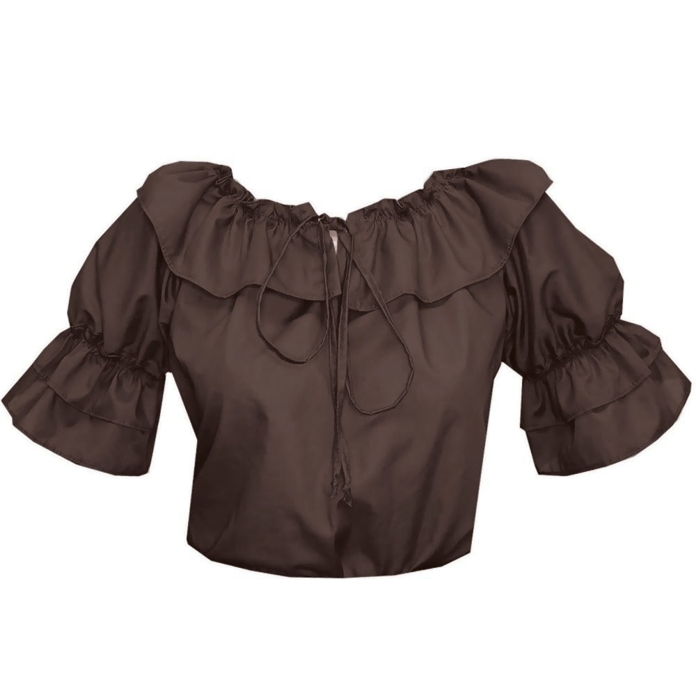 Faux Drawstring Blouse in Brown