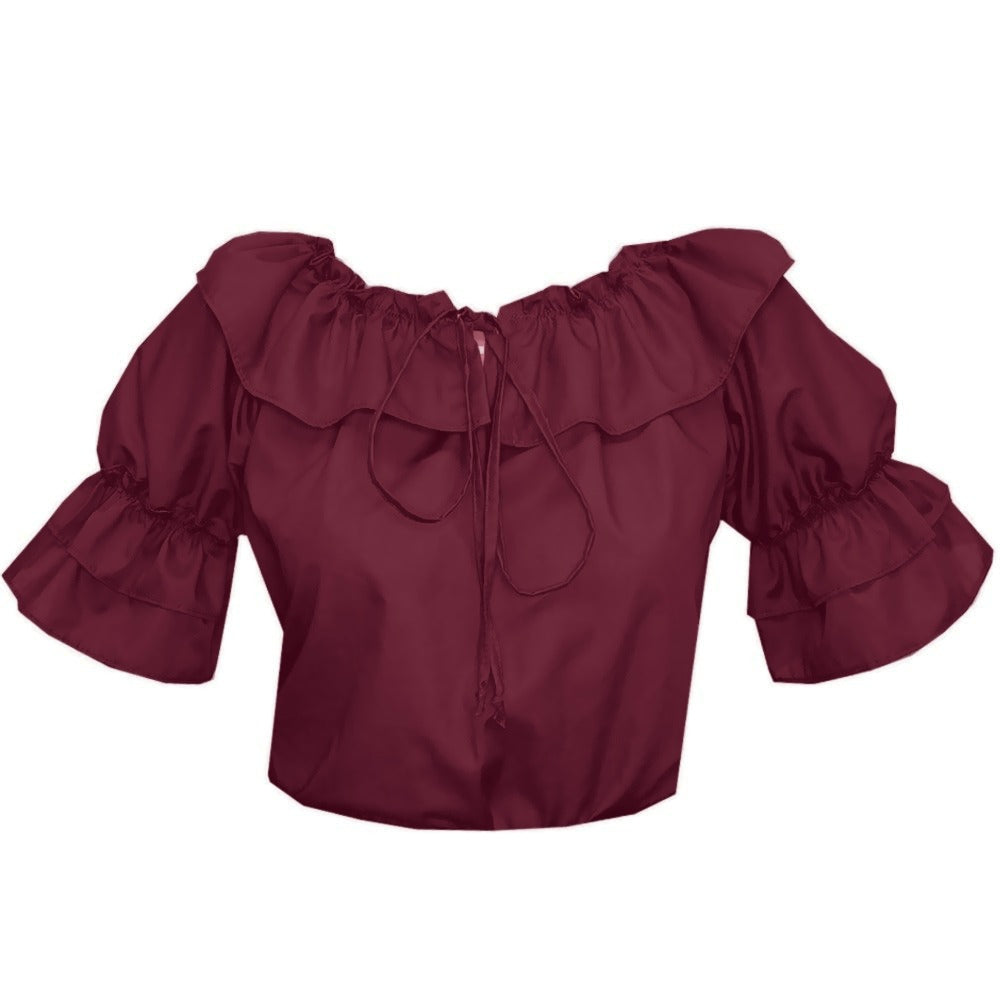 Faux Drawstring Blouse in Burgundy
