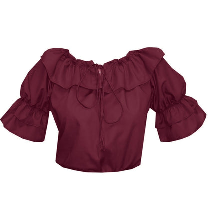 Faux Drawstring Blouse in Burgundy