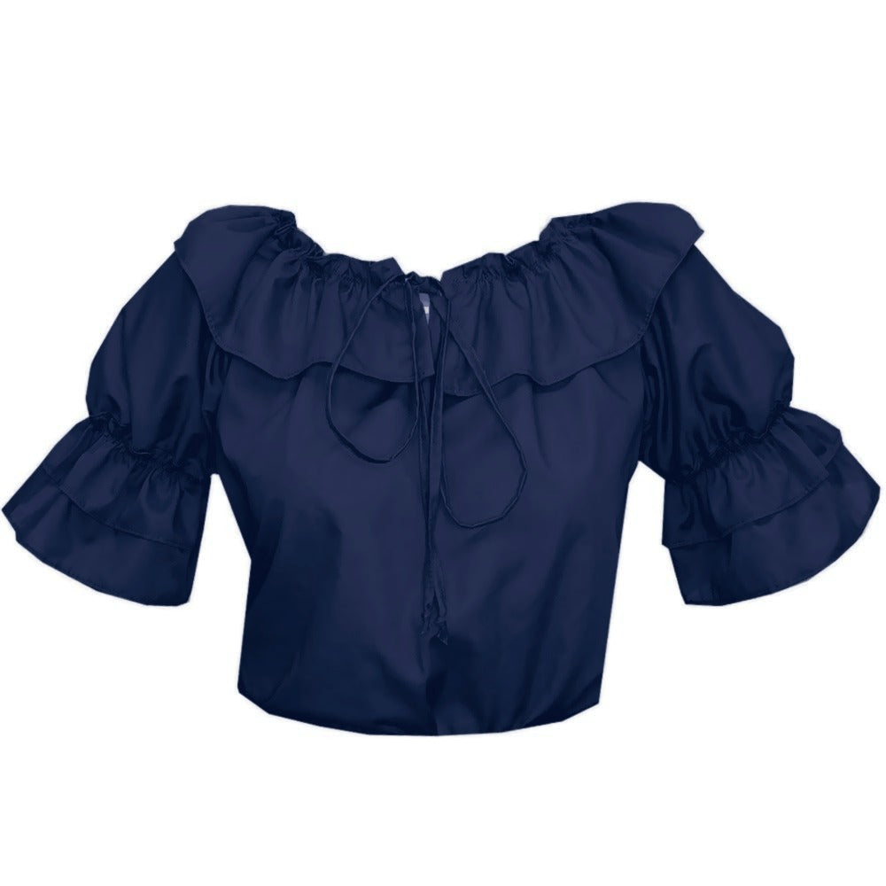 Faux Drawstring Blouse in Navy