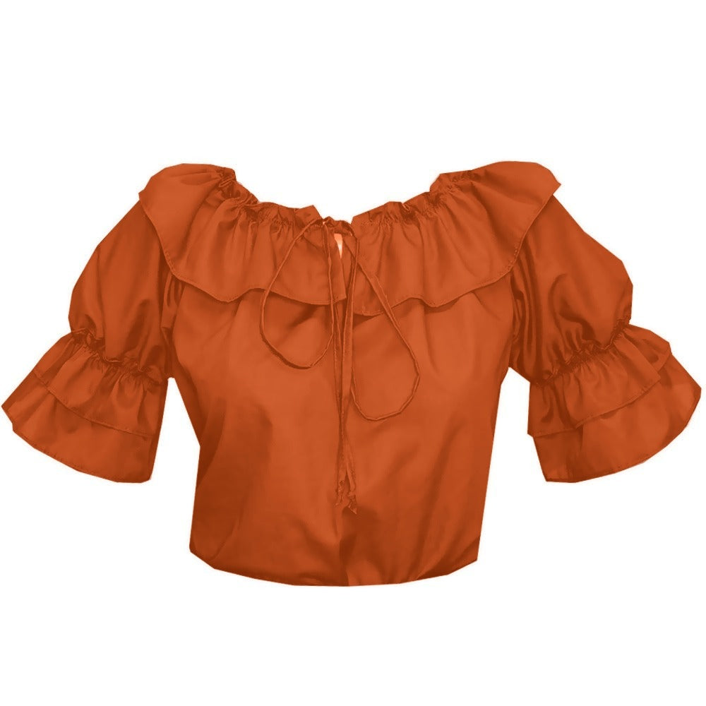 Faux Drawstring Blouse in Orange