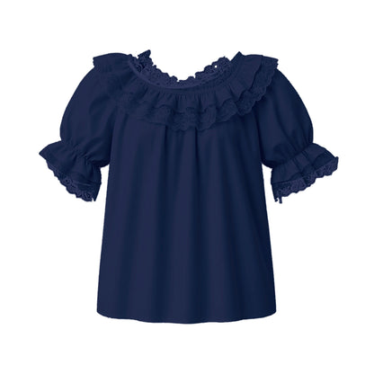 Basic Laced Blouse in Navy