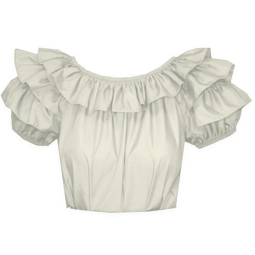 Triple Ruffle Blouse in Beige