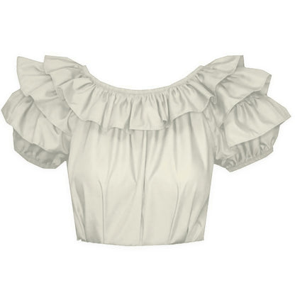 Triple Ruffle Blouse in Beige