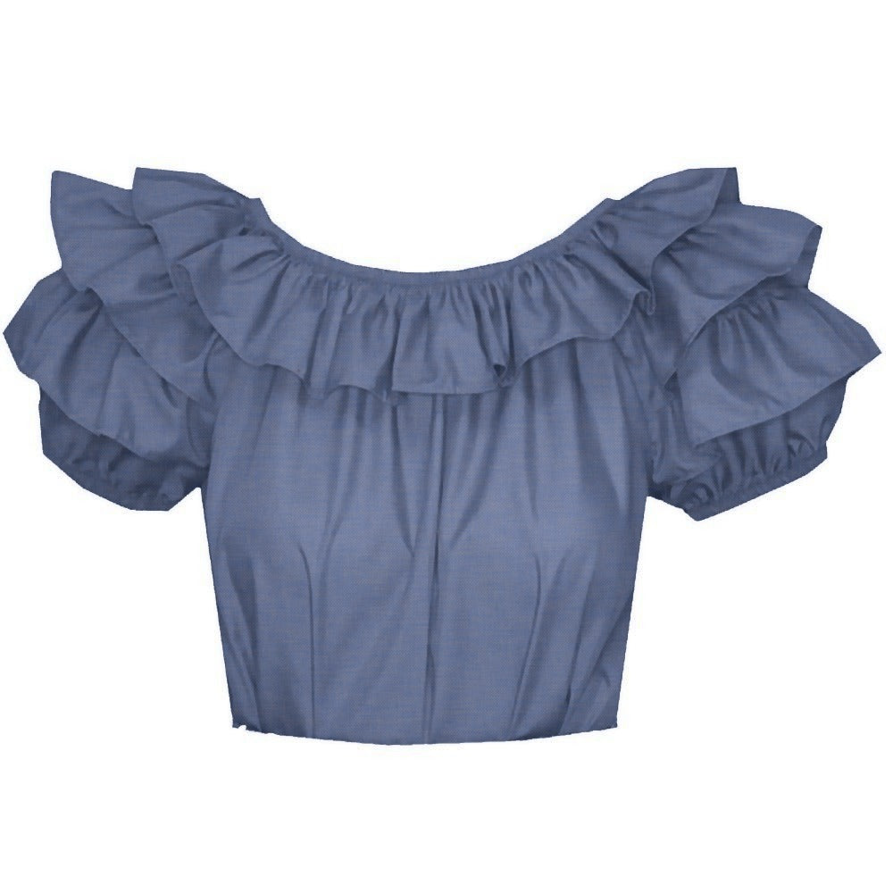 Triple Ruffle Blouse in Chambray