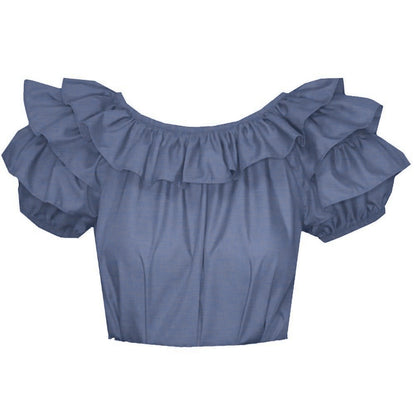 Triple Ruffle Blouse in Chambray