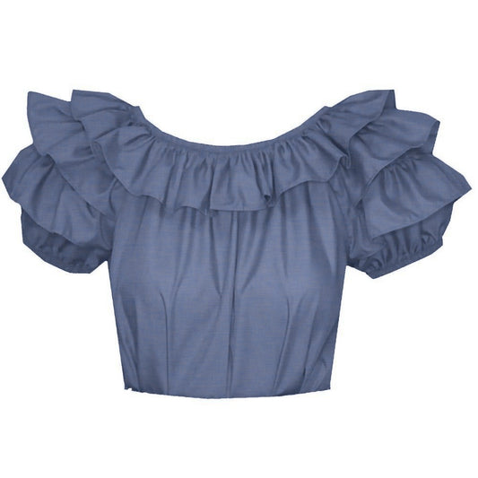 Triple Ruffle Blouse in Chambray