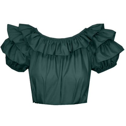 Triple Ruffle Blouse in Hunter