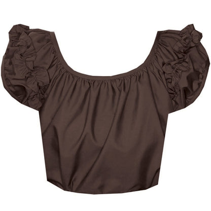 Basic Ruffle Blouse in Brown