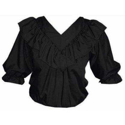 V Neck 3/4 Sleeve Blouse in Black