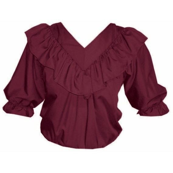 V Neck 3/4 Sleeve Blouse in Burgundy