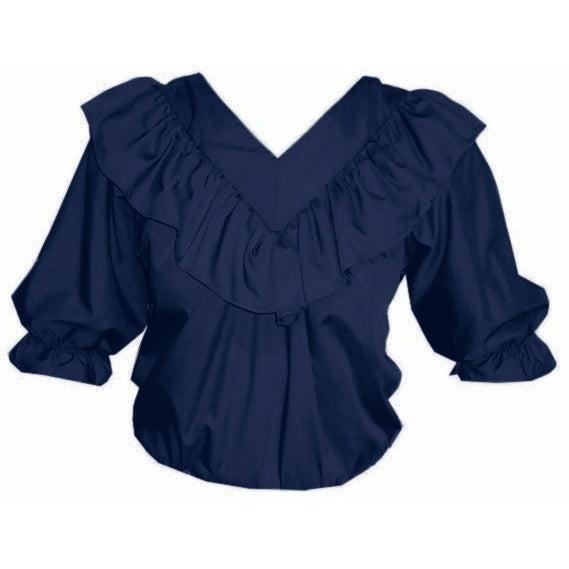 V Neck 3/4 Sleeve Blouse in Navy